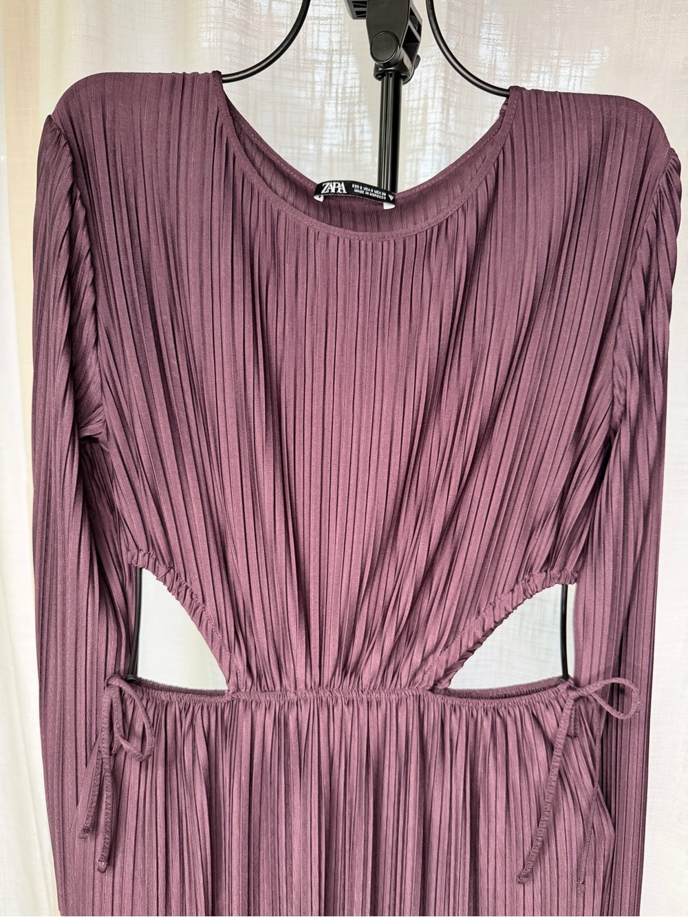Zara Plum Pleated Cutout Maxi Dress